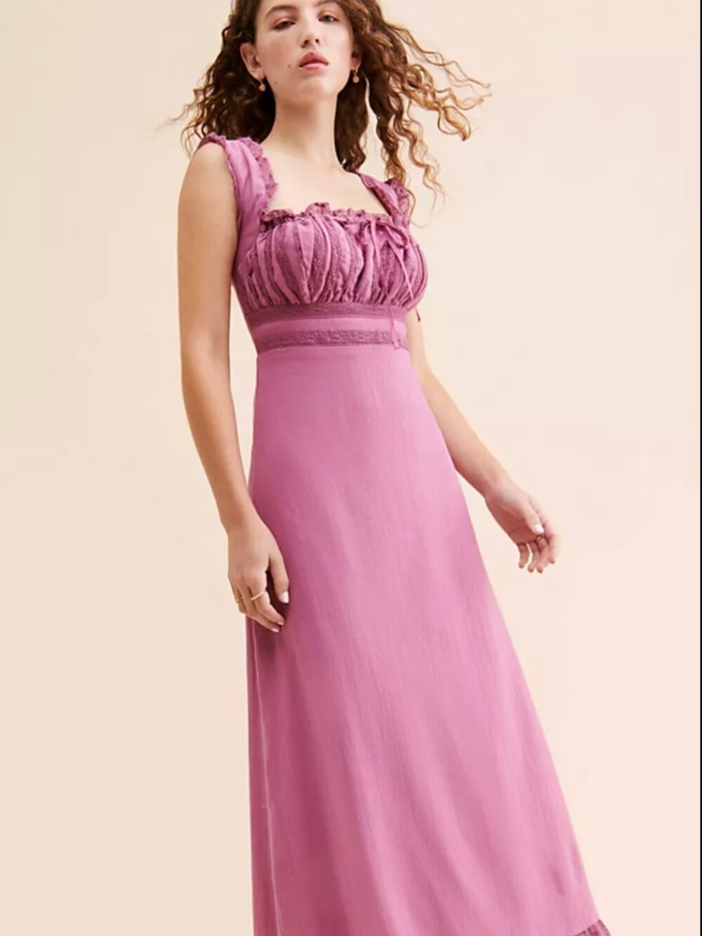 NWT Free People Moon Eyes Navy Lace Smocked Tie Waist Boho Midi Dress Size S